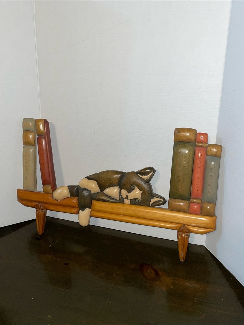 3D Cat Wall Hanging Decor Book Handcrafted Canada R & J Woodcrafts Vintage Decor